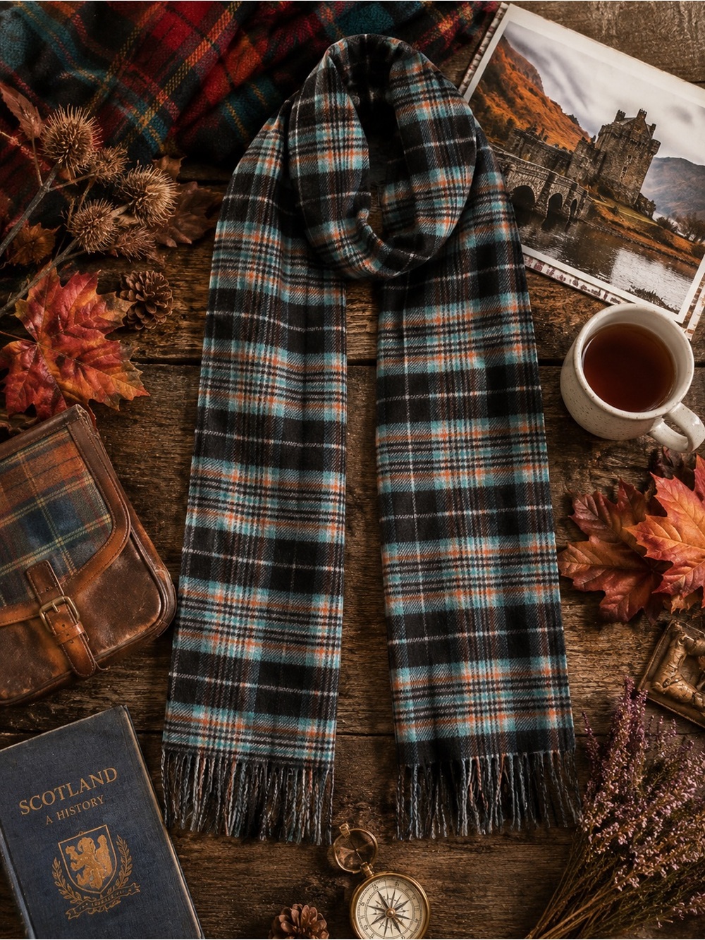 Johnstons of Elgin 100% Cashmere Reversible Plaid Scarf Made in Scotland